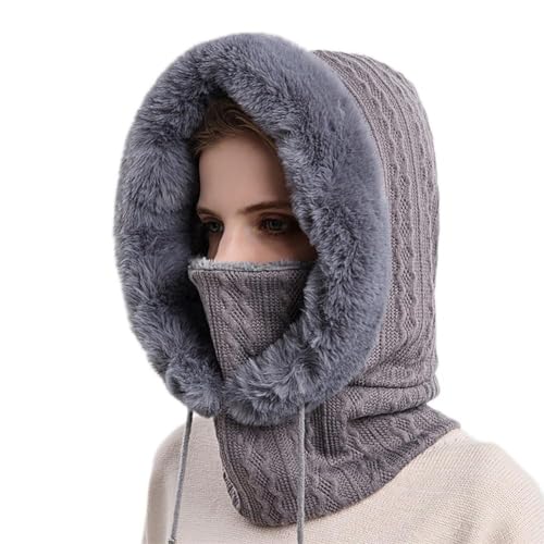 Grau Sturmhaube Balaclava Damen Gesichtsmaske Winter Warme Beanie Kapuze Wintermütze Skimütze Radfahren Mütze Schal Sport Schlupfmütze von Malaxlx