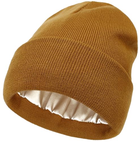 Karamell Wintermütze Beanie Mütze Strickmütze Satin Gefüttert Weiche Warme Slouchy Cuffed Beanie für Damen Herren von Malaxlx