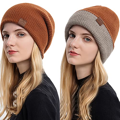 Karamell Wintermütze Strickmützen Beanie Mütze für Damen Herren Warme Reversible Cuffed Beanie Hut Double Layer Slouch Running Ski Skull Cap von Malaxlx