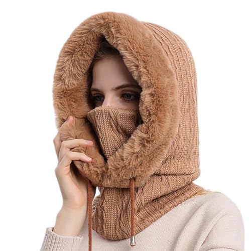 Khaki Sturmhaube Balaclava Damen Gesichtsmaske Winter Warme Beanie Kapuze Wintermütze Skimütze Radfahren Mütze Schal Sport Schlupfmütze von Malaxlx