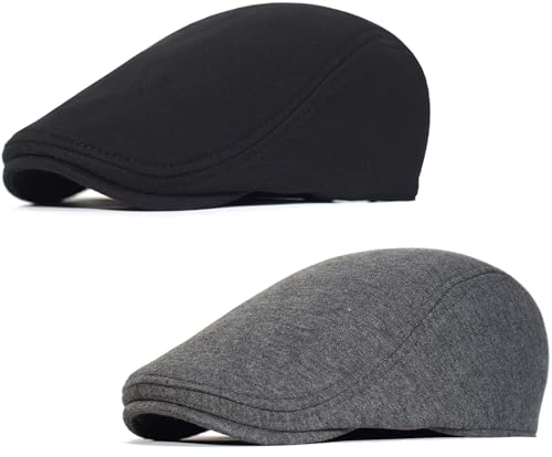Malaxlx 2 Stück Schwarz Dunkelgrau Schiebermütze Schirmmütze Herren Barett Cap Newsboy Flat Cap Baskenmütze Zeitungsjunge Caps Gatsby Ivy Irish Hat von Malaxlx