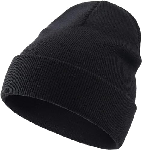 Malaxlx Baby Schwarze Mütze Winter Kleinkind Strickmütze Warm Doppel-Layer Weiche Krempe Mütze Ski Schläfenkappe für 0-24 Monate Mädchen Jungen von Malaxlx
