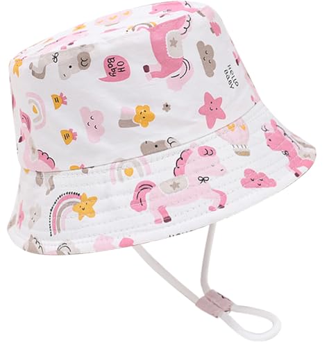Malaxlx Baby Sonnenhut Fischerhut Einhorn Weiß Sommerhut Strandhut UV Schutz Bucket Hat Eimer Hut für 1-2 Jahre Mädchen Jungen von Malaxlx