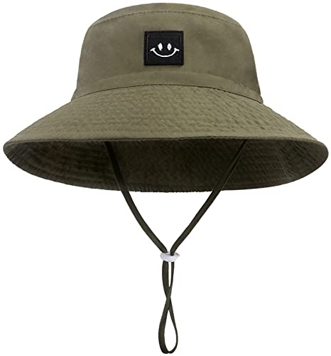 Malaxlx Baby Sonnenhut Lächeln Gesicht Armeegrün Fischerhut Kleinkind Bucket Hat Strandhut UV Schutz Draussenhut Anglerhut Sommerhut für 6-24 Monate Mädchen Jungen von Malaxlx