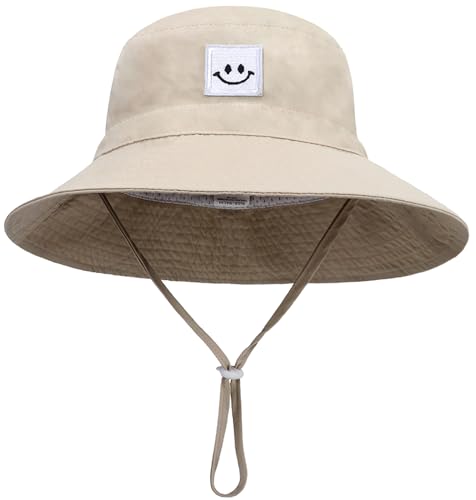 Malaxlx Baby Sonnenhut Lächeln Gesicht Beige Fischerhut Bucket Hat Strandhut UV Schutz Draussenhut Anglerhut Sommerhut für 0-6 Monate Mädchen Jungen von Malaxlx