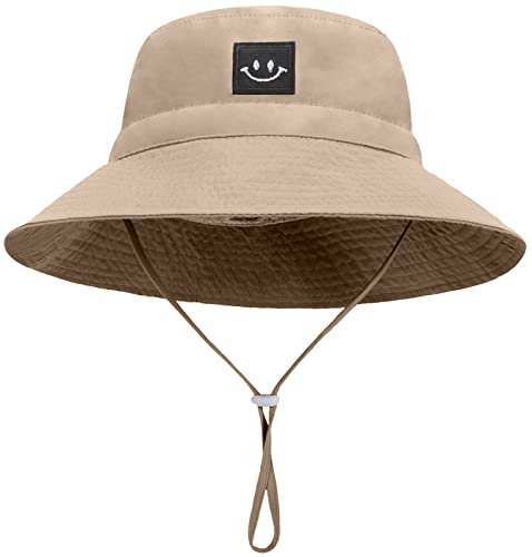 Malaxlx Baby Sonnenhut Lächeln Gesicht Khaki Fischerhut Bucket Hat Strandhut UV Schutz Draussenhut Anglerhut Sommerhut für 0-6 Monate Mädchen Jungen von Malaxlx