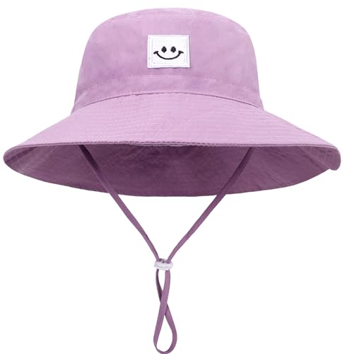 Malaxlx Baby Sonnenhut Lächeln Gesicht Lila Fischerhut Bucket Hat Strandhut UV Schutz Draussenhut Anglerhut Sommerhut für 0-6 Monate Mädchen Jungen von Malaxlx