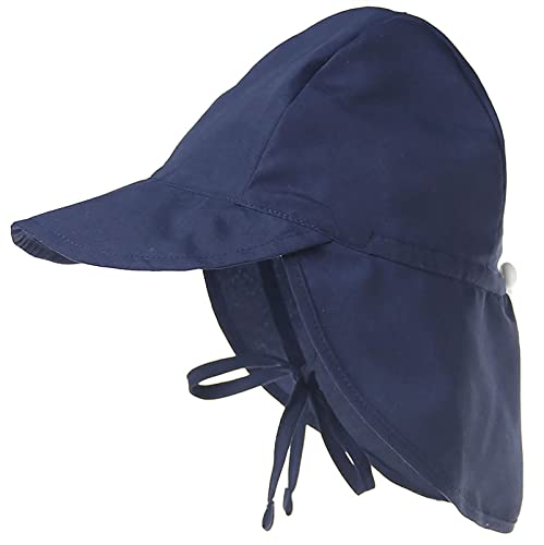 Malaxlx Baby Sonnenhut Navy Blau Sommermütze Kleinkind Schirmmütze mit Nackenschutz und Bindebändern Mütze Flapper UV Schutz Strand Hut für 3-18 Monate Mädchen Jungen von Malaxlx