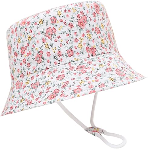 Malaxlx Blume Rosa Baby Sonnenhut Fischerhut Kleinkind UV Schutz Sommerhut Strandhut Bucket Hat Eimer Hut für 1-2 Jahre Mädchen Jungen von Malaxlx