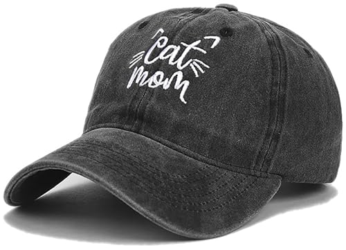Malaxlx Cat Mom Bestickte Schwarz Baseball Cap Damen Kappe Verstellbar Baseball Kappe Draußen Basecap Trucker Cap Snapback Cap Sportkappe von Malaxlx