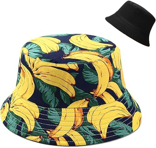Malaxlx Damen Banane Muster Fischerhut Bucket Hat Anglerhut Sonnenhut Reversibel Fischerhüte Sommerhut Faltbarer Strandhut Draussenhut von Malaxlx