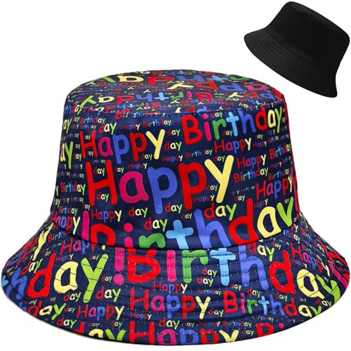 Malaxlx Damen Fischerhut Bucket Hat Sonnenhut Anglerhut Reversibel Fischerhüte Strandhut Sommerhut Faltbarer Draussenhut Alles Gute zum Geburtstag von Malaxlx