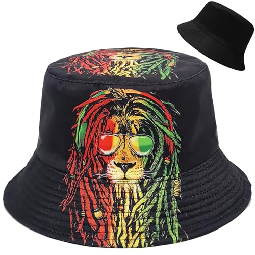 Malaxlx Damen Fischerhut Bucket Hat Sonnenhut Anglerhut Reversibel Fischerhüte Strandhut Sommerhut Faltbarer Draussenhut Löwe von Malaxlx