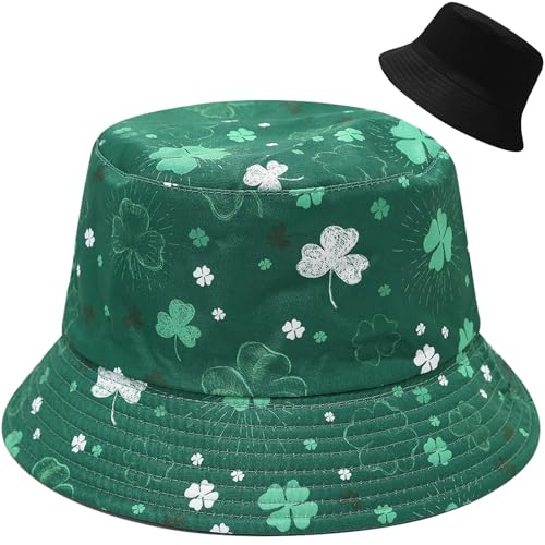 Malaxlx Damen Fischerhut Bucket Hat Sonnenhut Anglerhut Reversibel Fischerhüte Strandhut Sommerhut Faltbarer Draussenhut St. Patrick's Day von Malaxlx