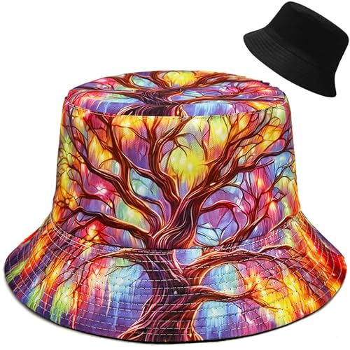 Malaxlx Damen Fischerhut Bucket Hat Sonnenhut Fischerhüte Anglerhut Sommerhut Faltbarer Strandhut Draussenhut Bunter Baum von Malaxlx