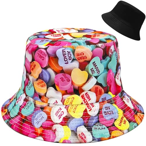Malaxlx Damen Fischerhut Bucket Hat Sonnenhut Fischerhüte Anglerhut Sommerhut Faltbarer Strandhut Draussenhut Liebesbonbons von Malaxlx