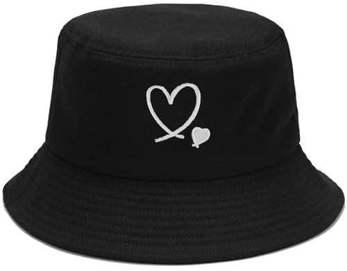 Malaxlx Damen Fischerhut Bucket Hat Sonnenhut Fischerhüte Anglerhut Sommerhut Faltbarer Strandhut Draussenhut Liebesherz Schwarz von Malaxlx