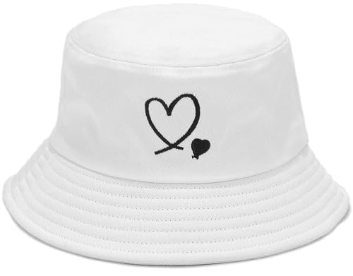 Malaxlx Damen Fischerhut Bucket Hat Sonnenhut Fischerhüte Anglerhut Sommerhut Faltbarer Strandhut Draussenhut Liebesherz Weiß von Malaxlx