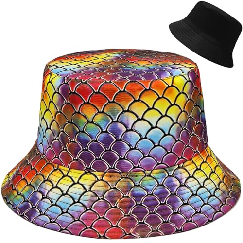 Malaxlx Damen Fischerhut Bucket Hat Sonnenhut Fischerhüte Anglerhut Sommerhut Faltbarer Strandhut Draussenhut Meerjungfrau von Malaxlx