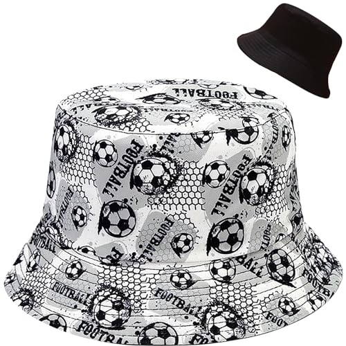Malaxlx Damen Fußball Muster Fischerhut Bucket Hat Anglerhut Sonnenhut Reversibel Fischerhüte Sommerhut Faltbarer Strandhut Draussenhut von Malaxlx