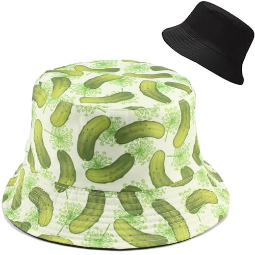 Malaxlx Damen Gurke Muster Fischerhut Bucket Hat Anglerhut Sonnenhut Reversibel Fischerhüte Sommerhut Faltbarer Strandhut Draussenhut von Malaxlx