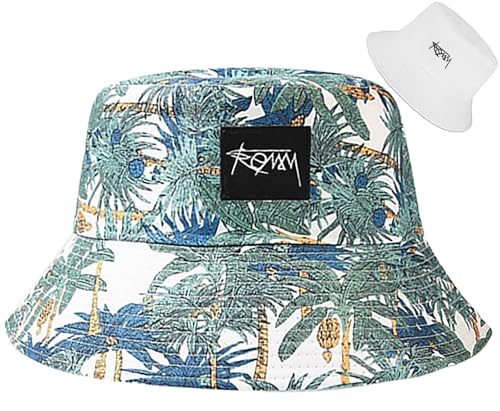 Malaxlx Damen Kokosnuss Palme Muster Weiß Fischerhut Bucket Hat Anglerhut Sonnenhut Reversibel Fischerhüte Sommerhut Faltbarer Strandhut Draussenhut von Malaxlx