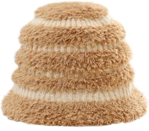 Malaxlx Damen Mädchen Gestrickt Plüsch Khaki Fischerhut Pelzig Bucket Hat Wärmer Wintermütze Eimer Hut Flauschige Fischermütze Anglerhut Fischerhüte Strandhut Draussenhut von Malaxlx