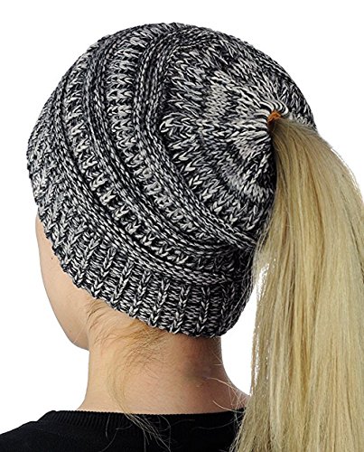 Malaxlx Damen Mädchen Gestrickt Verdicken Hut mit Zöpfen Loch Loop Strickmütze Wintermütze von Malaxlx