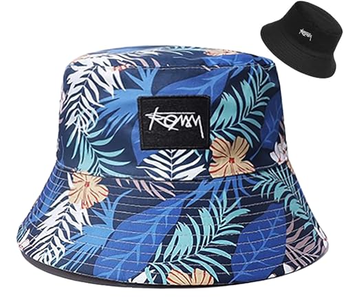 Malaxlx Damen Pflanze Muster Schwarz Fischerhut Bucket Hat Anglerhut Sonnenhut Reversibel Fischerhüte Sommerhut Faltbarer Strandhut Draussenhut von Malaxlx