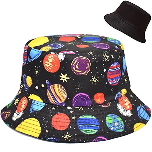 Malaxlx Damen Planet Druck Fischerhut Bucket Hat Anglerhut Reversibel Fischerhüte Sonnenhut Sommerhut Faltbarer Draussenhut von Malaxlx
