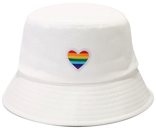 Malaxlx Damen Regenbogen Herz Fischerhut Bucket Hat Anglerhut Sonnenhut Fischerhüte Sommerhut Faltbarer Strandhut Draussenhut von Malaxlx