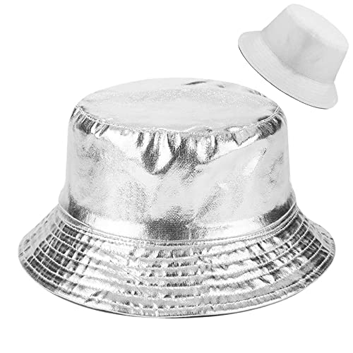 Malaxlx Damen Silber Weiß Fischerhut Bucket Hat Anglerhut Reversibel Fischerhüte Sonnenhut Sommerhut Faltbarer Draussenhut von Malaxlx