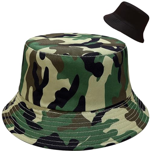 Malaxlx Damen Tarngrün Muster Fischerhut Bucket Hat Anglerhut Sonnenhut Reversibel Fischerhüte Sommerhut Faltbarer Strandhut Draussenhut von Malaxlx