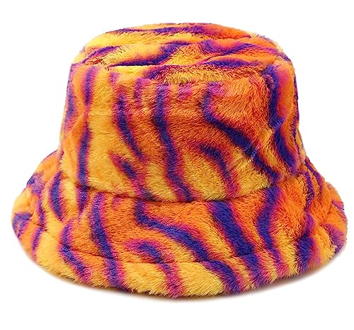 Malaxlx Damen Tiger Streifen Plüsch Fischerhut Wintermütze Flauschige Bucket Hat Warme Anglerhut von Malaxlx