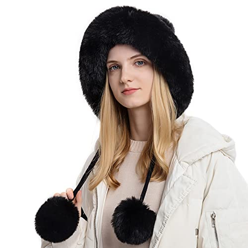 Malaxlx Damen Wintermütze Schwarz Peruanische Mütze Strickmütze Warme Winter Beanie Mütze Fellmütze Pelzmütze Bommelmütze Plüsch Ohrenklappe Mütze von Malaxlx