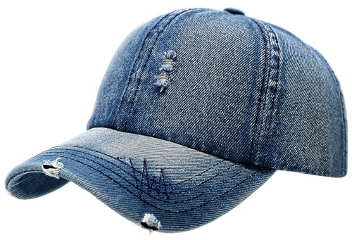 Malaxlx Distressed Denim Baseball Cap Herren Damen Kappe Baseballkappe Verstellbar Draußen Sonnenmütze Sports Baseball Mützen Fitted Trucker Cap von Malaxlx
