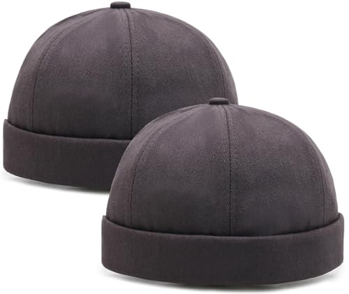Malaxlx Docker Cap Herren Docker Mütze Seemannsmütze Hafenmütze Seemannskappe Brimless Cap Herrenmütze Verstellbar 2 Stücke Grau von Malaxlx