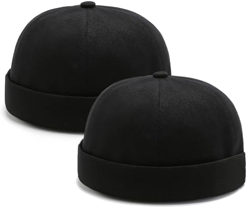 Malaxlx Docker Cap Herren Docker Mütze Seemannsmütze Hafenmütze Seemannskappe Brimless Cap Herrenmütze Verstellbar 2 Stücke Schwarz von Malaxlx