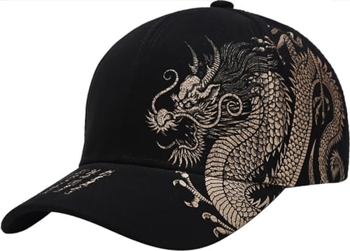 Malaxlx Drache Schwarz Baseball Cap Damen Herren Kappe Verstellbar Baseballkappe Draußen Sun Mützen Visoren Athletic Baseball Fitted Cap Trucker Cap von Malaxlx