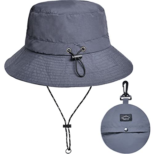 Malaxlx Grau Fischerhut Sonnenhut für Damen Herren Wasserdicht Bucket Hat Anglerhut Regenhut Sommerhut UV Schutz Strandhut Verstellbare Safari Boonie Hut von Malaxlx