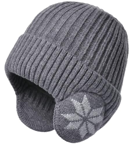Malaxlx Grau Herren Damen Wintermütze Strickmütze mit Ohrenklappen - Warme Wintercap Skimütze Beanie für Männer und Frauen von Malaxlx