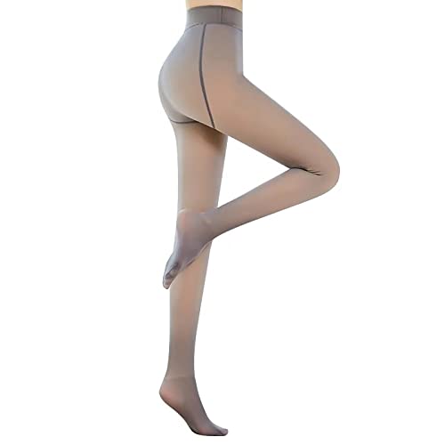 Malaxlx Grau Thermo Strumpfhosen für Damen Winter Fleece Gefütterte Strumpfhose Gefälschte Durchscheinend Dünn Pantyhose Warmer Leggings von Malaxlx