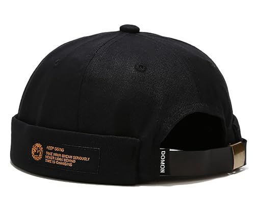 Malaxlx Herren Schwarz Docker Cap Seemannsmütze Docker Mütze Hafenmütze Seemannskappe Brimless Cap Herrenmütze Verstellbar von Malaxlx
