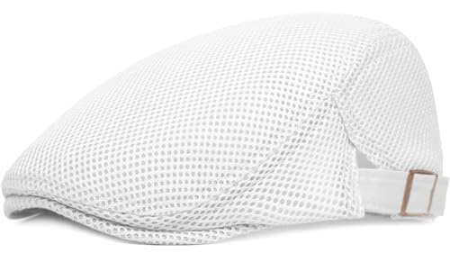 Malaxlx Herren Weiß Schiebermütze Schirmmütze Barett Cap Zeitungsjunge Caps Gatsby Baskenmützen Newsboy Flat Cap Mesh Sommermütze von Malaxlx