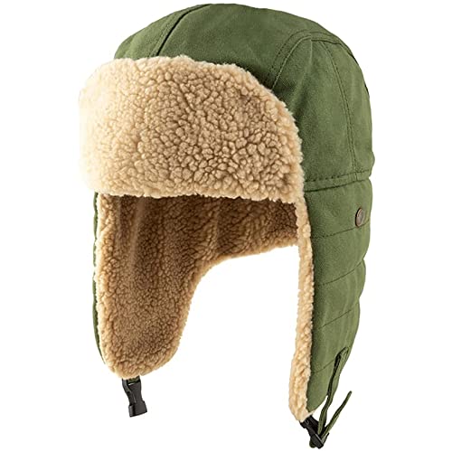 Malaxlx Herren Wintermütze Armee Grün Plüsch Fliegermütze Warme Fellmütze Pelzmütze Trappermütze Ohrenklappe Mütze Winddicht Kunstfellmütze Russische Kosaken Mütze Skimütze von Malaxlx