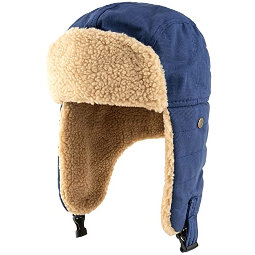 Malaxlx Herren Wintermütze Blau Plüsch Fliegermütze Warme Fellmütze Pelzmütze Trappermütze Ohrenklappe Mütze Winddicht Kunstfellmütze Russische Kosaken Mütze Skimütze von Malaxlx