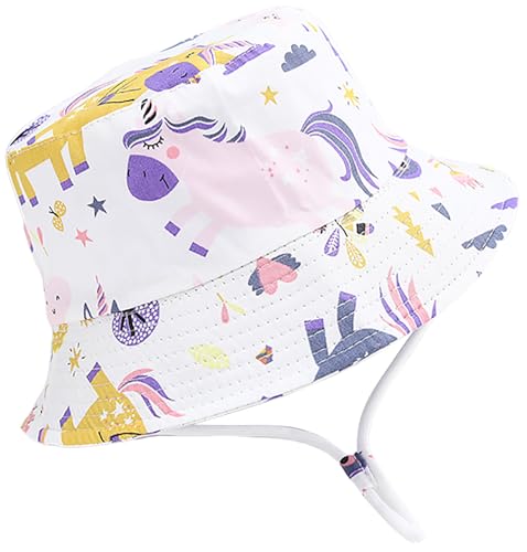 Malaxlx Kinder Sonnenhut Buntes Einhorn Fischerhut UV Schutz Sommerhut Strandhut Bucket Hat Eimer Hut für 4-8 Jahre Mädchen Jungen von Malaxlx