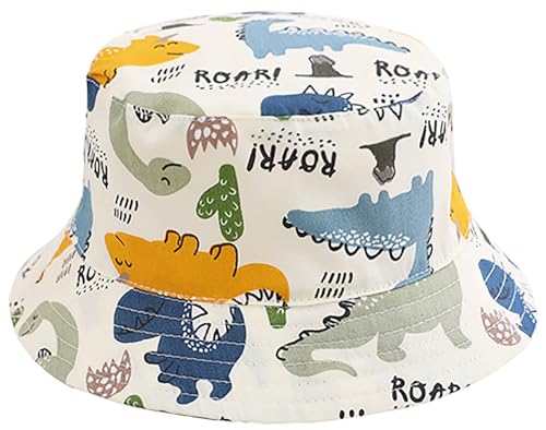 Malaxlx Kinder Sonnenhut Fischerhut Buntes Dinosaurier Sommerhut Strandhut UV Schutz Bucket Hat Eimer Hut für 4-8 Jahre Mädchen Jungen von Malaxlx