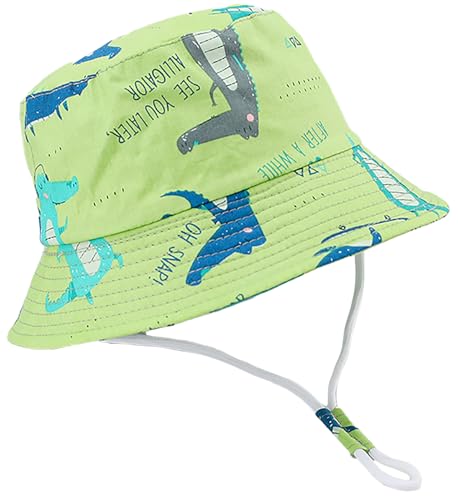 Malaxlx Kinder Sonnenhut Fischerhut Krokodile Grün Sommerhut Strandhut UV Schutz Bucket Hat Eimer Hut für 4-8 Jahre Mädchen Jungen von Malaxlx