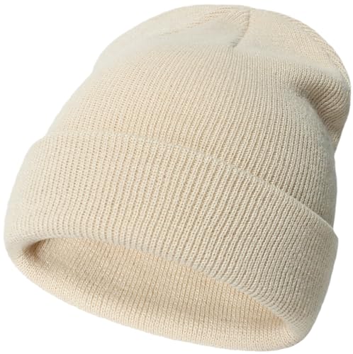 Malaxlx Kleinkind Beige Mütze Winter Kinder Strickmütze Warm Doppel-Layer Weiche Krempe Mütze Ski Schläfenkappe für 2-6 Jahre Mädchen Jungen von Malaxlx